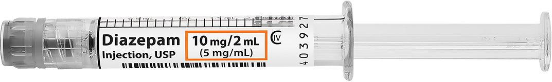 Horizontal Syringe image for 10 mg per 2 mL of Diazepam