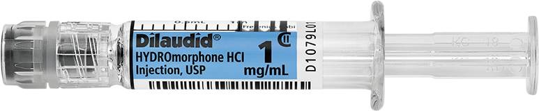 Horizontal Syringe image for 1 mg per 1 mL of Dilaudid