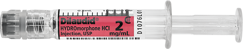 Horizontal Syringe image for 2 mg per 1 mL of Dilaudid