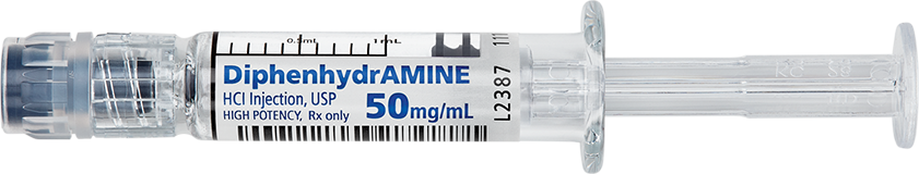 Horizontal Syringe image for 50 mg per 1 mL of Diphenhydramine